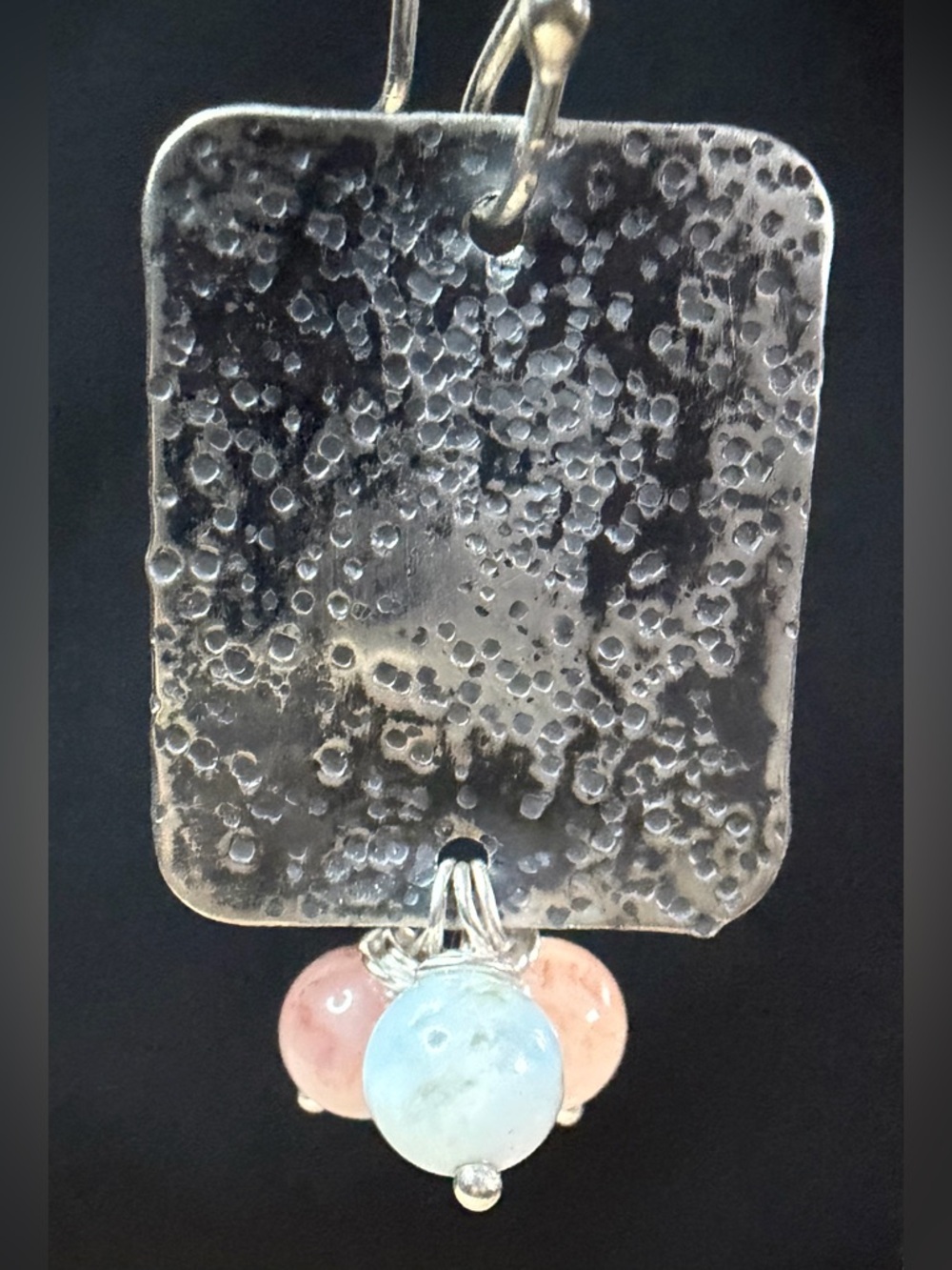 Sterling Silver Aquamarine and Rose Quartz Artisan Hand Crafted Dangle Earrings - Picture 5 of 9